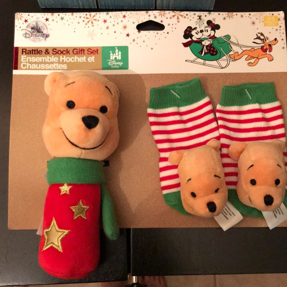 Christmas Winnie the Pooh rattle and socks